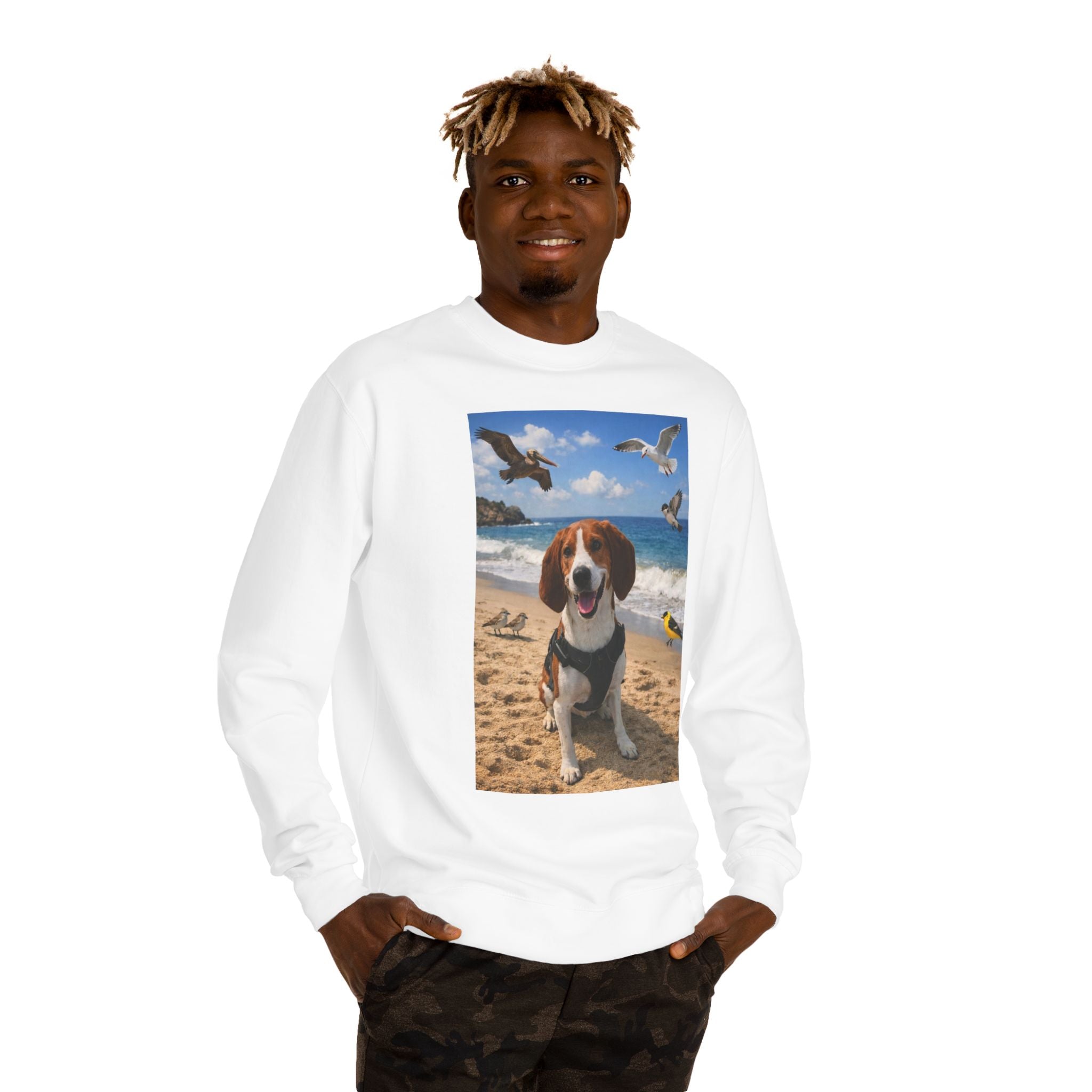 Beach Beagle Sweatshirt — Cute Dog on the Sand Graphic Crewneck