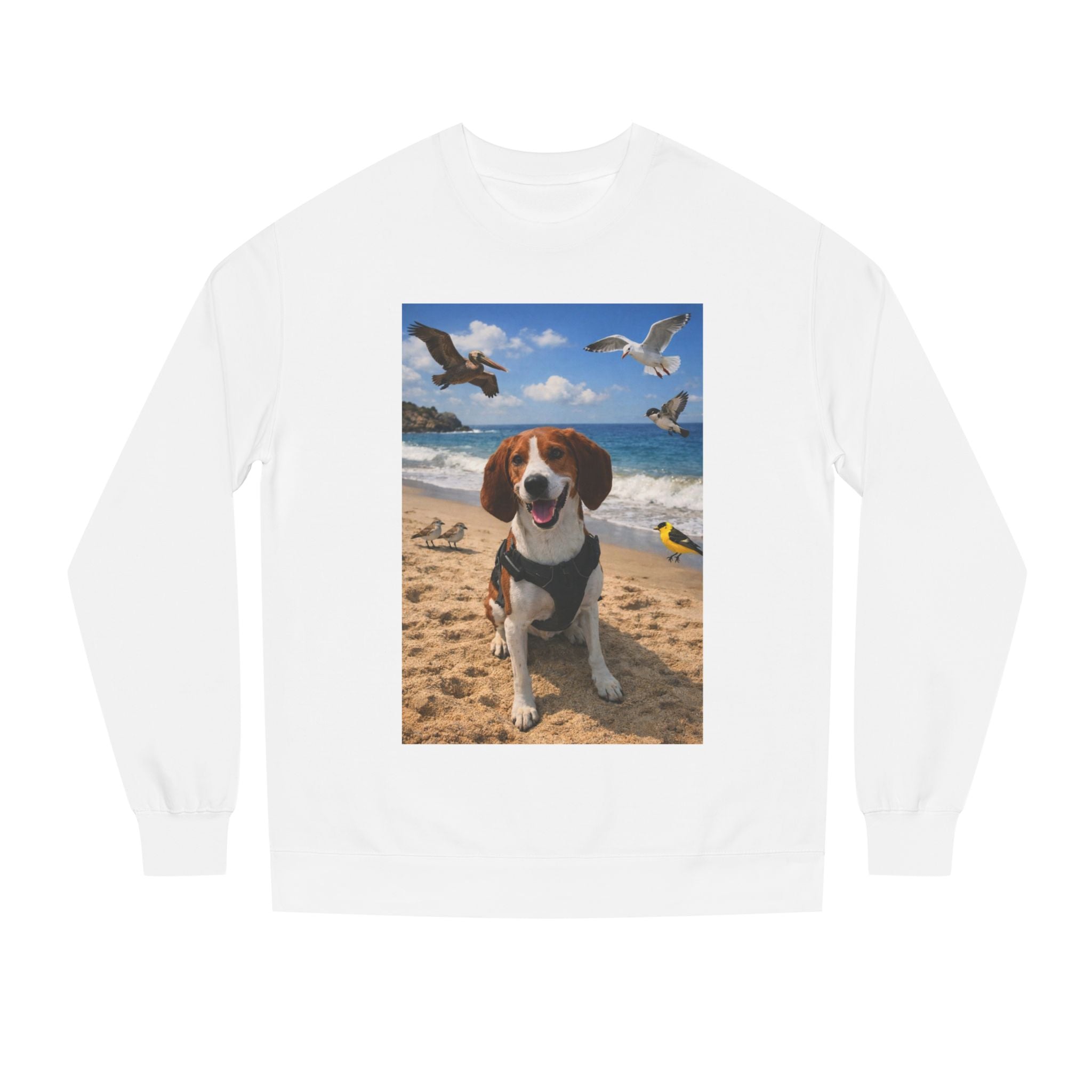 Beach Beagle Sweatshirt — Cute Dog on the Sand Graphic Crewneck