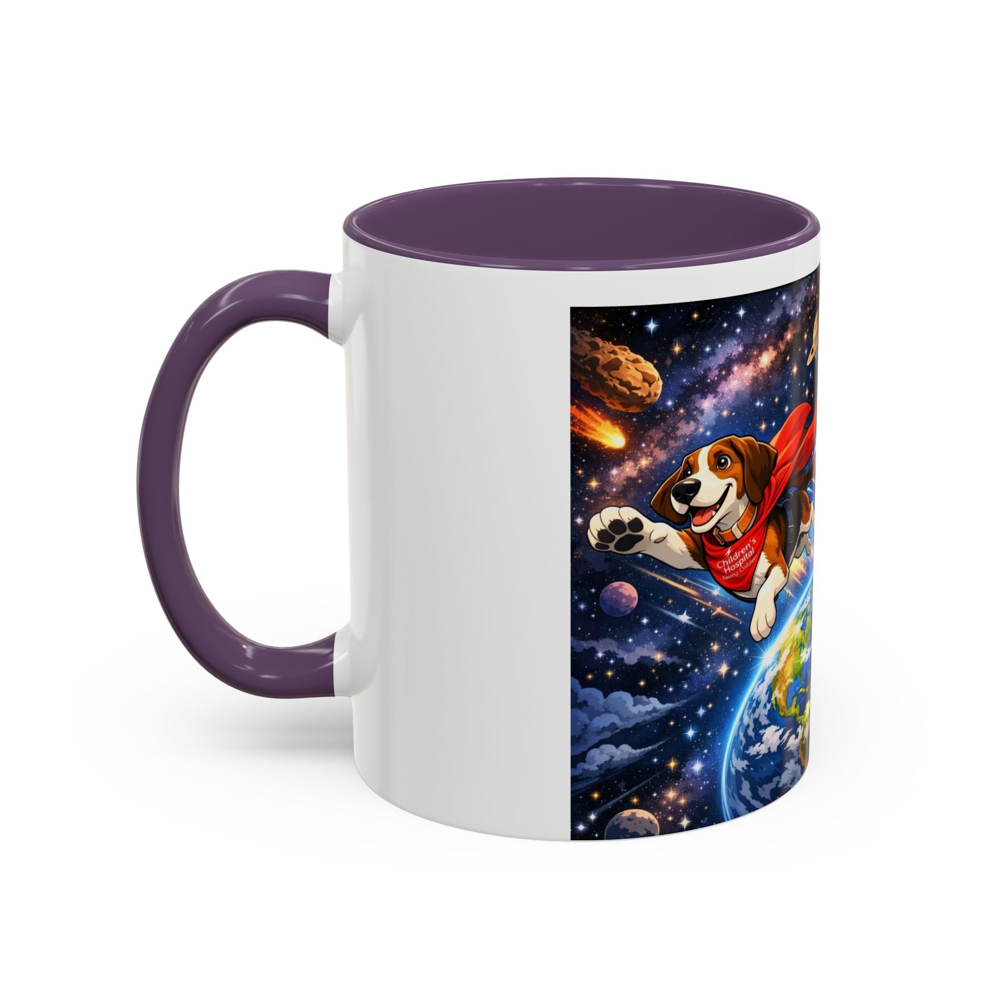 Superhero Beagle Coffee Mug — Cute Flying Dog Space Design (11/15oz)