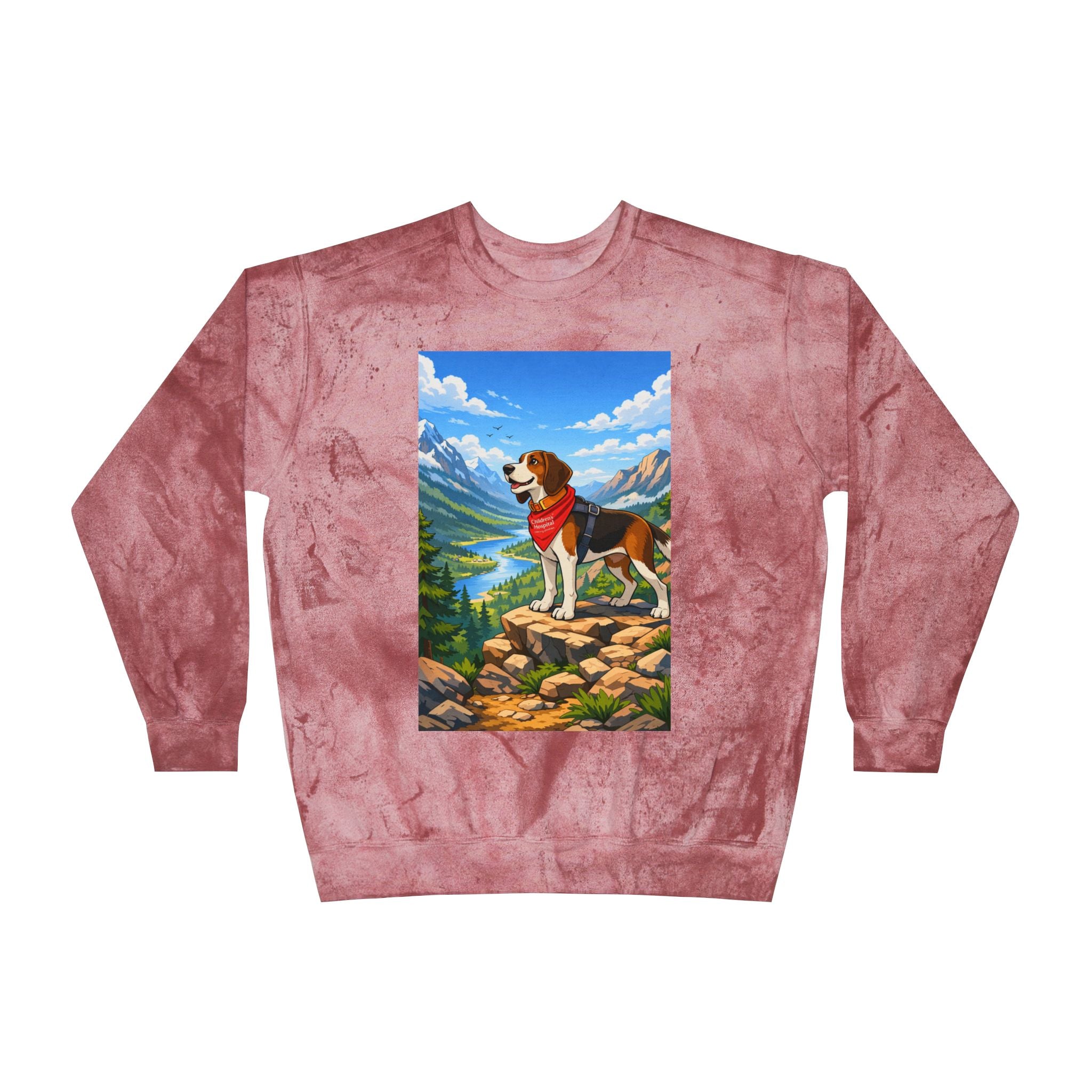 Adventure Beagle Crewneck Sweatshirt — Scenic Mountain Dog Graphic