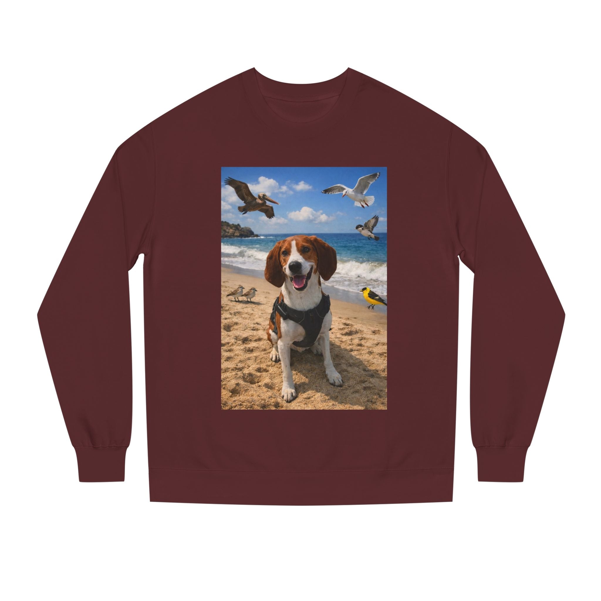 Beach Beagle Sweatshirt — Cute Dog on the Sand Graphic Crewneck