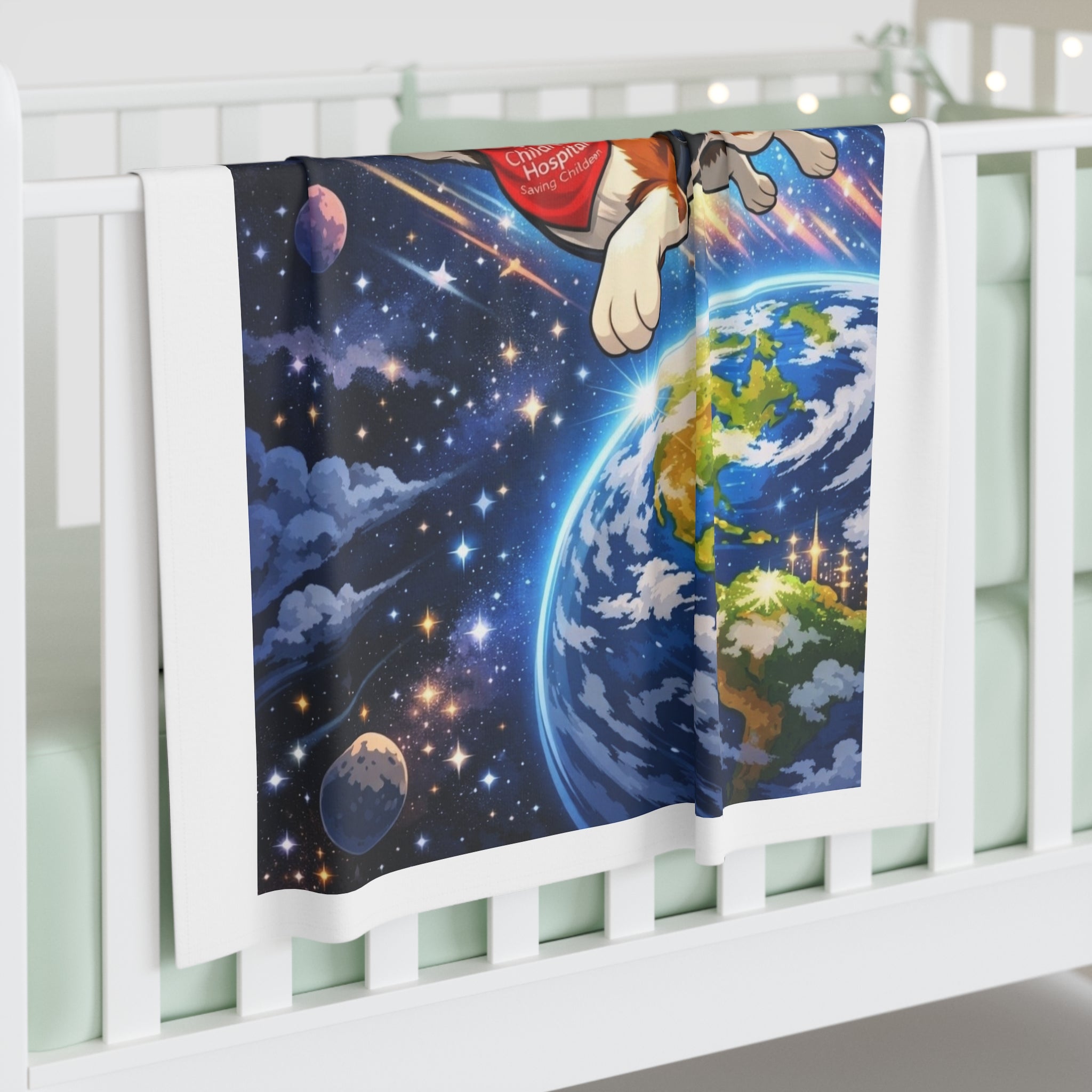 Baby Swaddle Blanket — Superhero Beagle in Space Nursery Swaddle