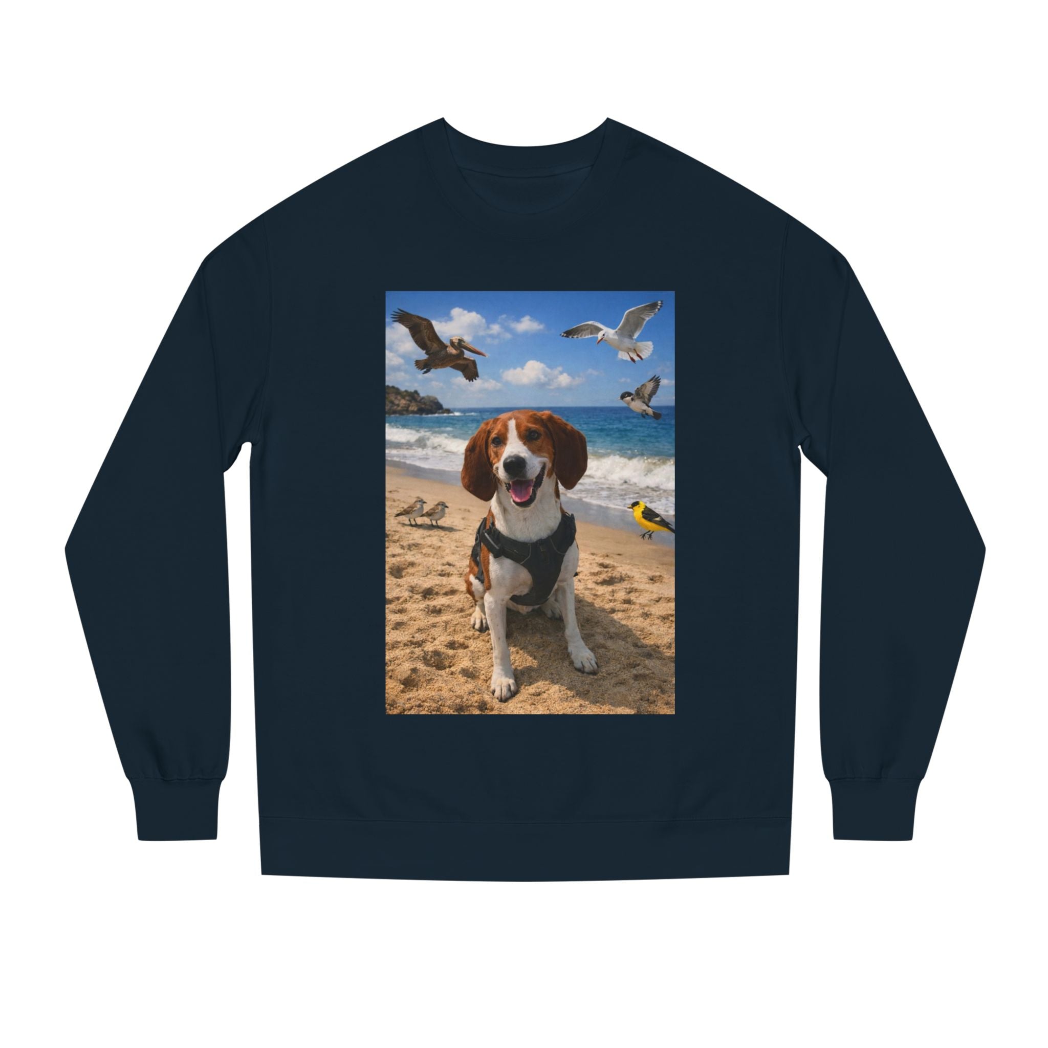 Beach Beagle Sweatshirt — Cute Dog on the Sand Graphic Crewneck