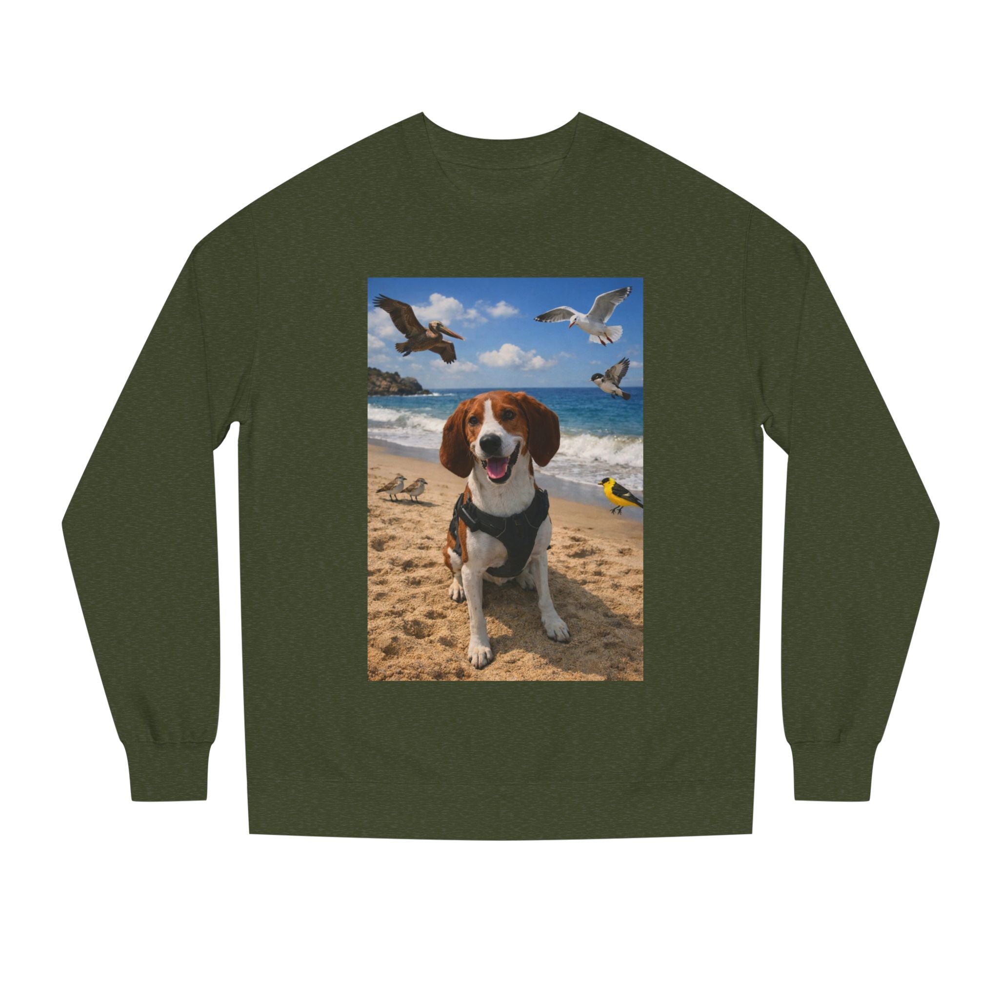 Beach Beagle Sweatshirt — Cute Dog on the Sand Graphic Crewneck