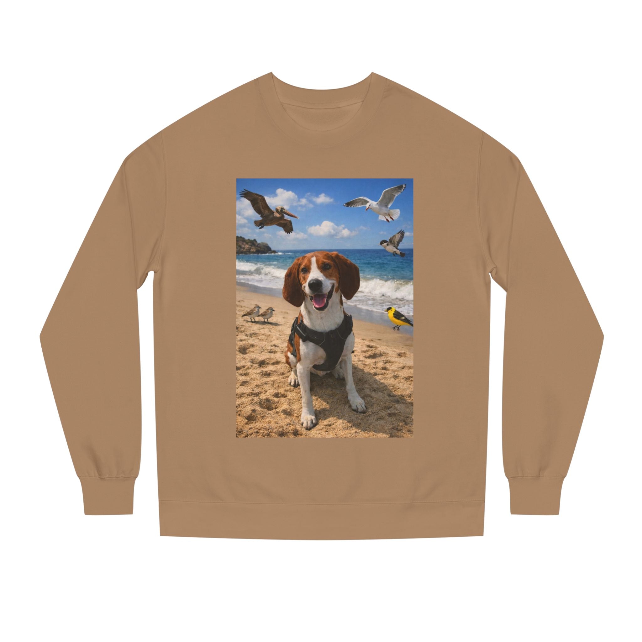 Beach Beagle Sweatshirt — Cute Dog on the Sand Graphic Crewneck