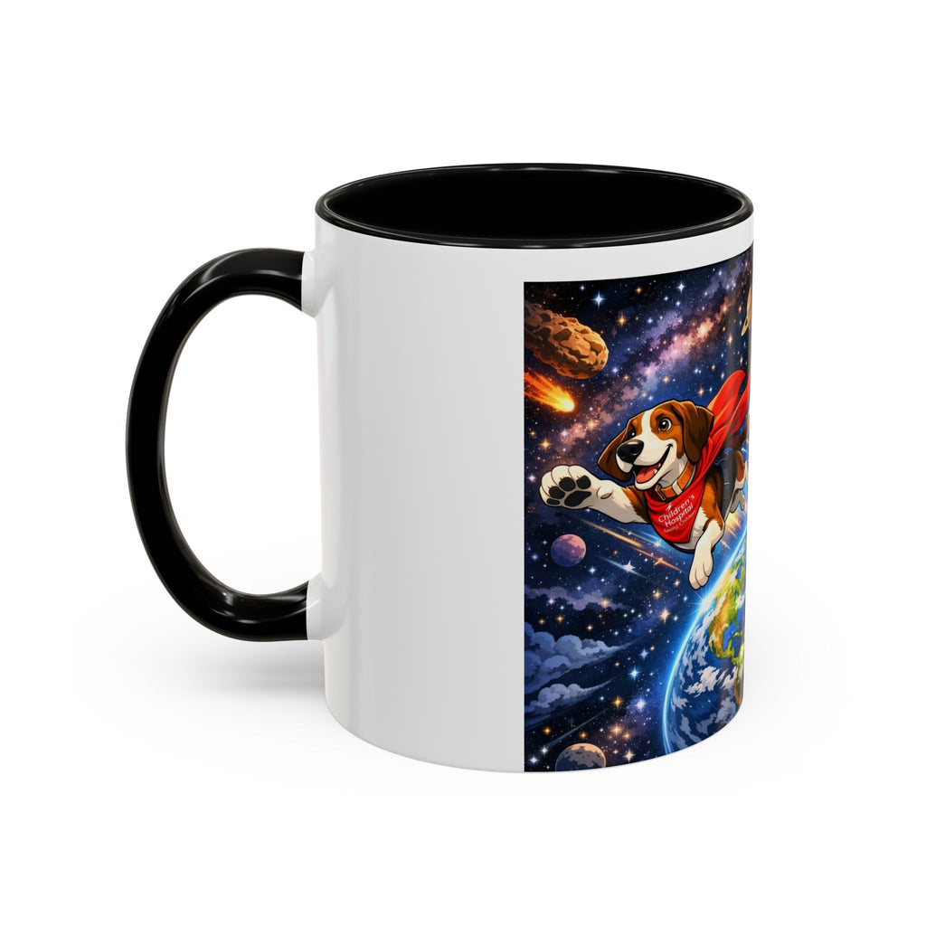 Superhero Beagle Coffee Mug — Cute Flying Dog Space Design (11/15oz)