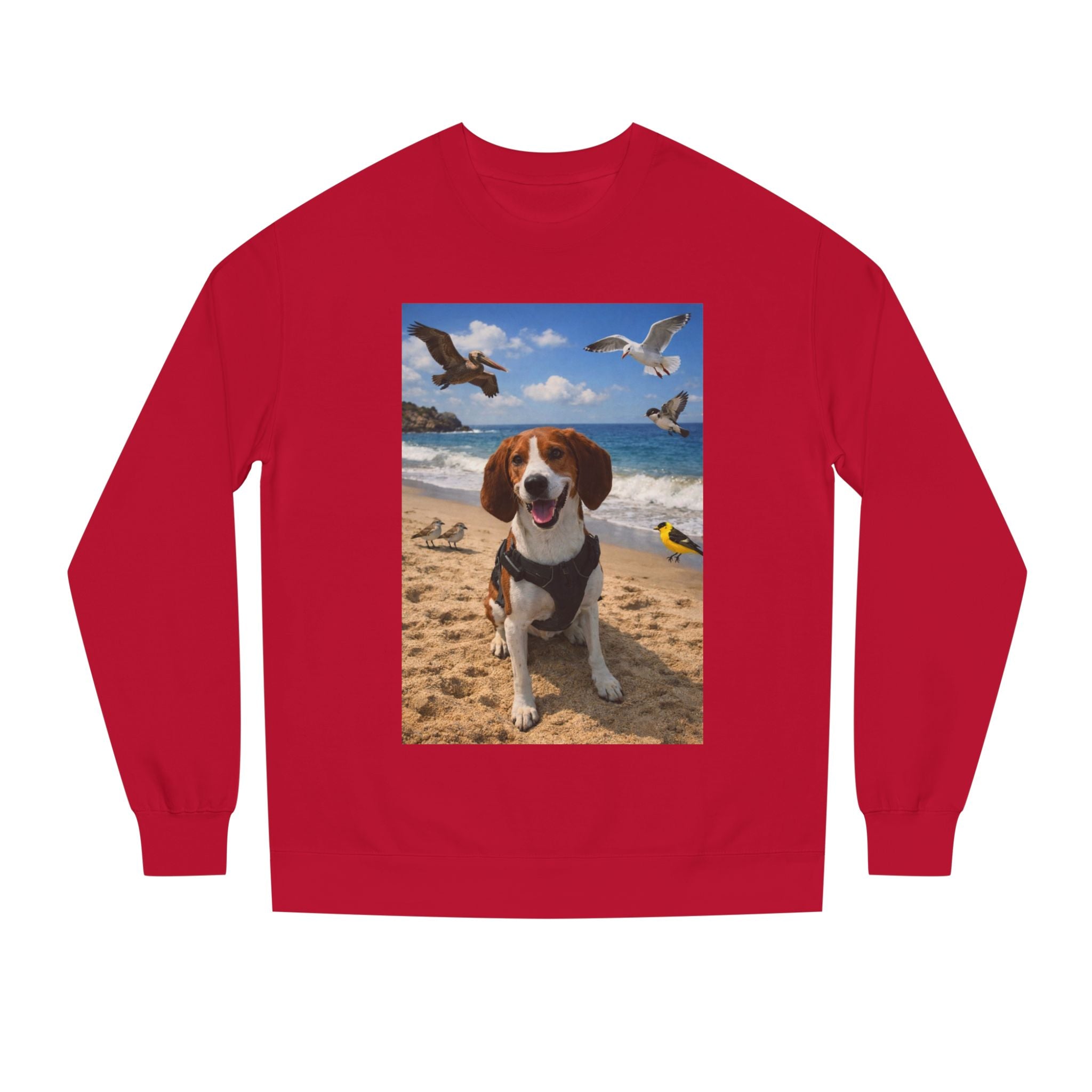 Beach Beagle Sweatshirt — Cute Dog on the Sand Graphic Crewneck