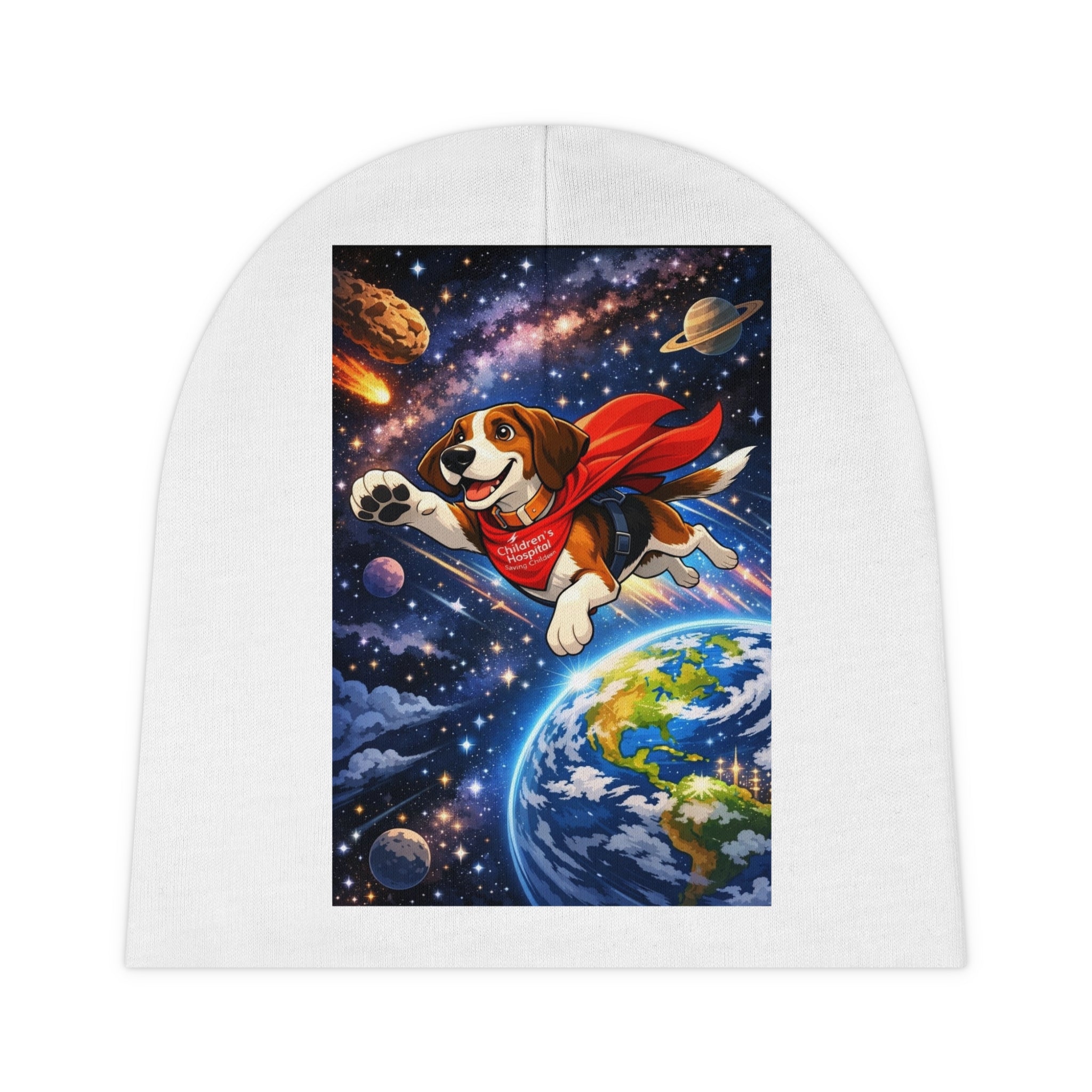 Baby Beanie — Superhero Puppy in Space Beanie