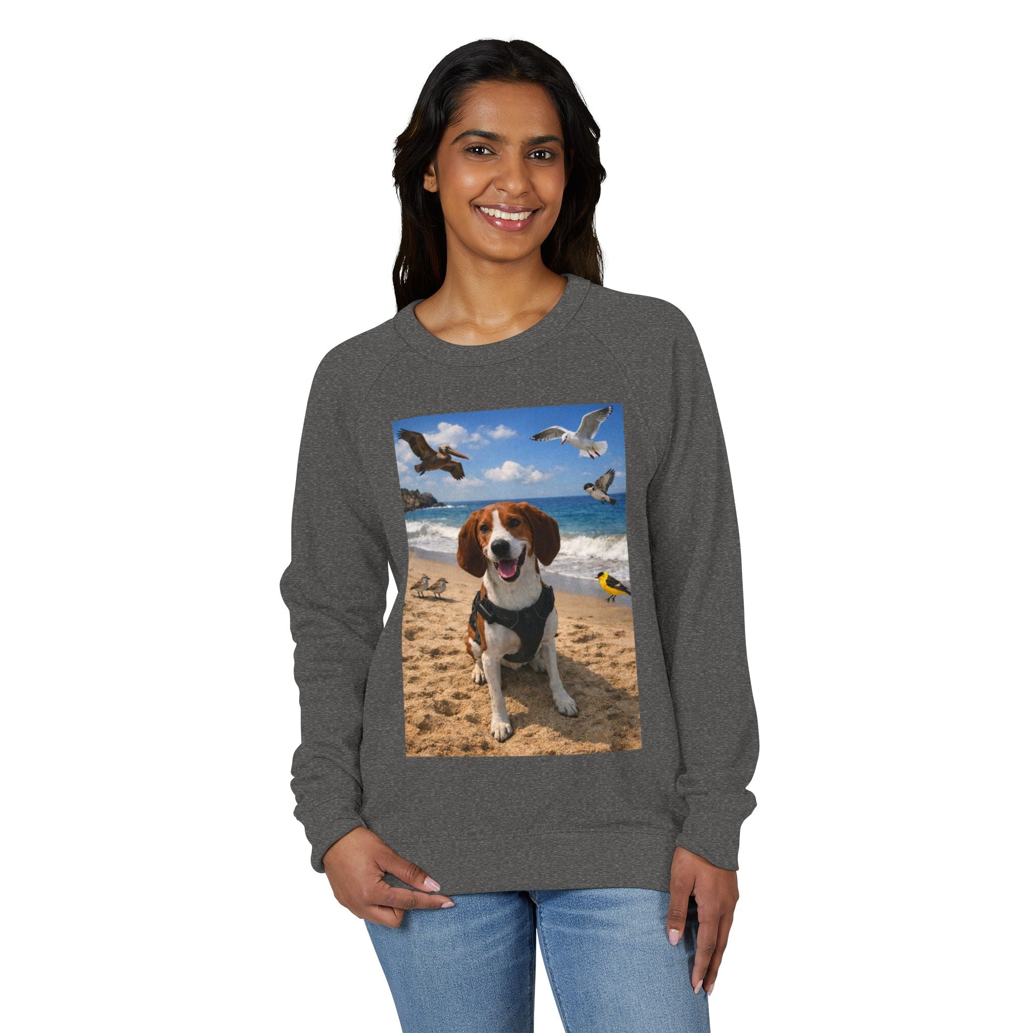 Beach Beagle Crewneck Sweatshirt — Cute Dog Photo Pullover